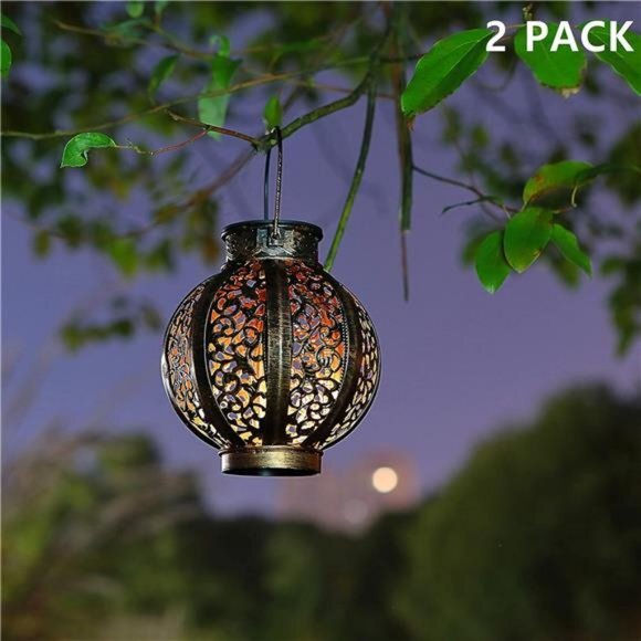 New 2 Pack Hanging Outdoor Ramadan Solar Lantern Waterproof 6 Lumens Brown Decor - Picture 6 of 7
